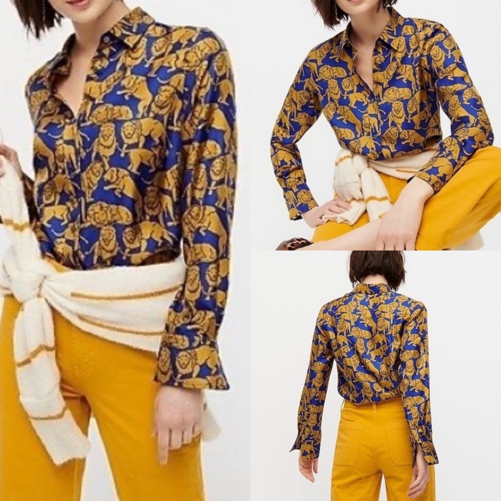 J.Crew Collection Royal Blue Gold
Lion Print Silk Shirt Blouse Size 0 - Picture 2 of 14